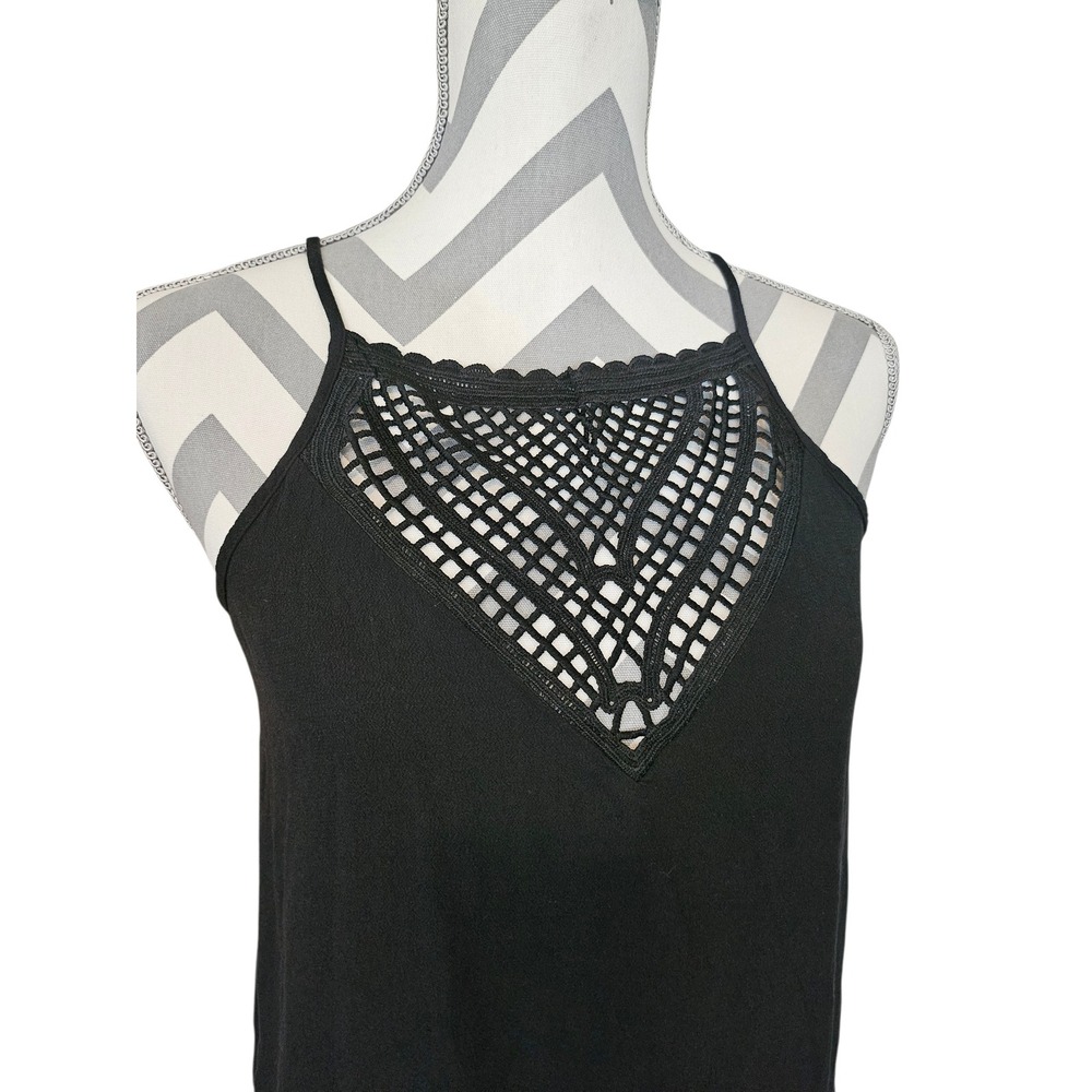 Love On A Hanger Black Crochet Lattice Halter Tank Top Womens Lg Boho Y2K Indie